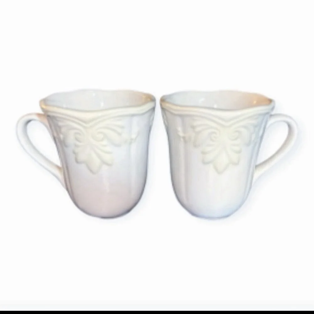 Pair Vintage Lenox Butlers Pantry Gourmet Mugs 14oz White Cream Farmhouse 4.5” - Picture 5 of 13